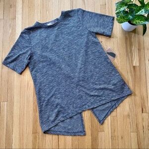 Striped Asymmetrical Hem Short Sleeve‎ Tunic Top Black White Sz XS